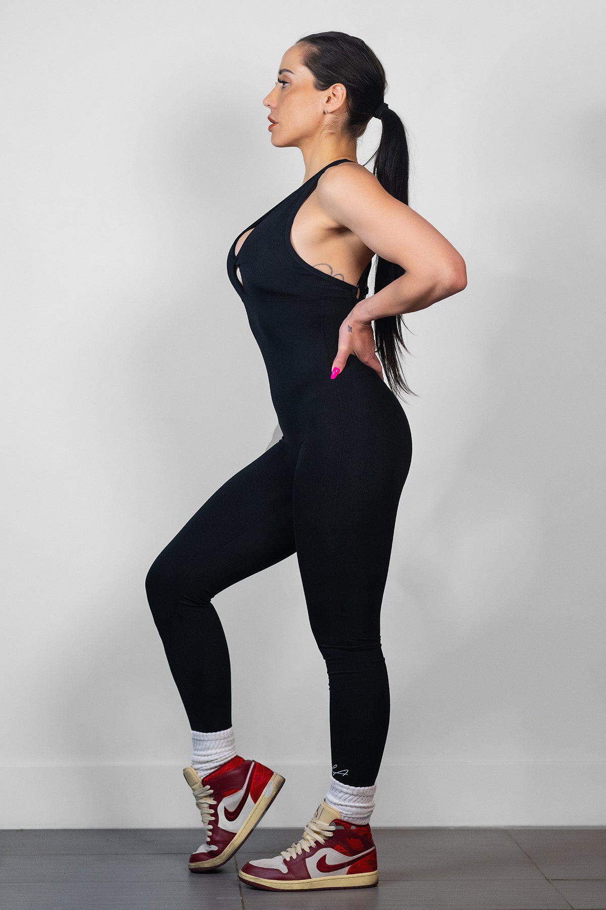 Black Ring Back Booty Scrunch Jumpsuit