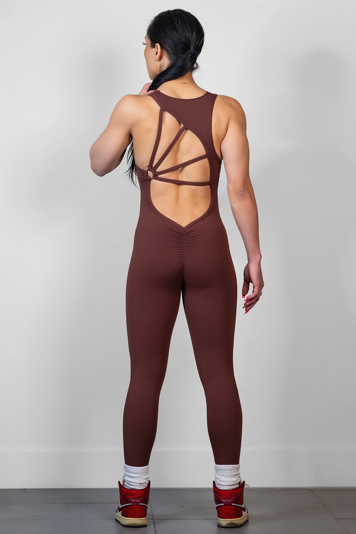 Mocha Ring Back Booty Scrunch Jumpsuit