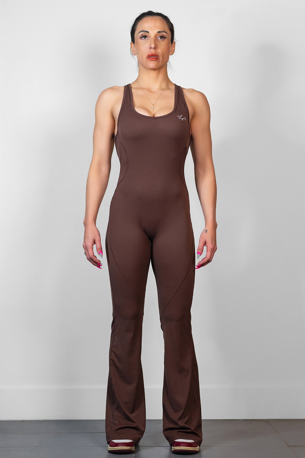 Mocha Flare Open Back Jumpsuit
