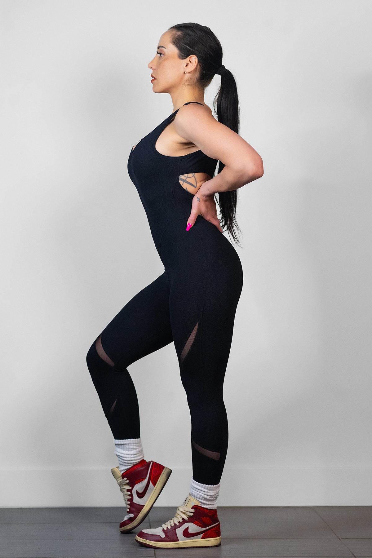 Black Flex Fit Mesh Jumpsuit