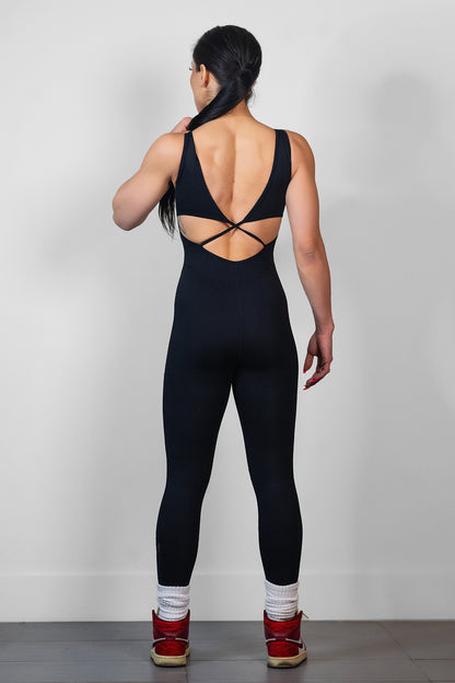 Black Flex Fit Mesh Jumpsuit