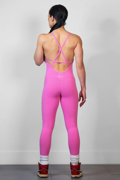 Bubble Gum Pink Cross Back Jumpsuit